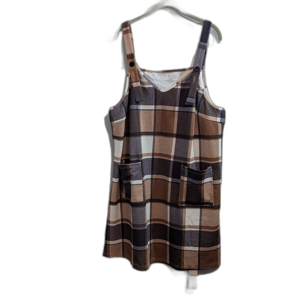 Curvzy Plaid Patch Pocket Overall Dress Size 4XL